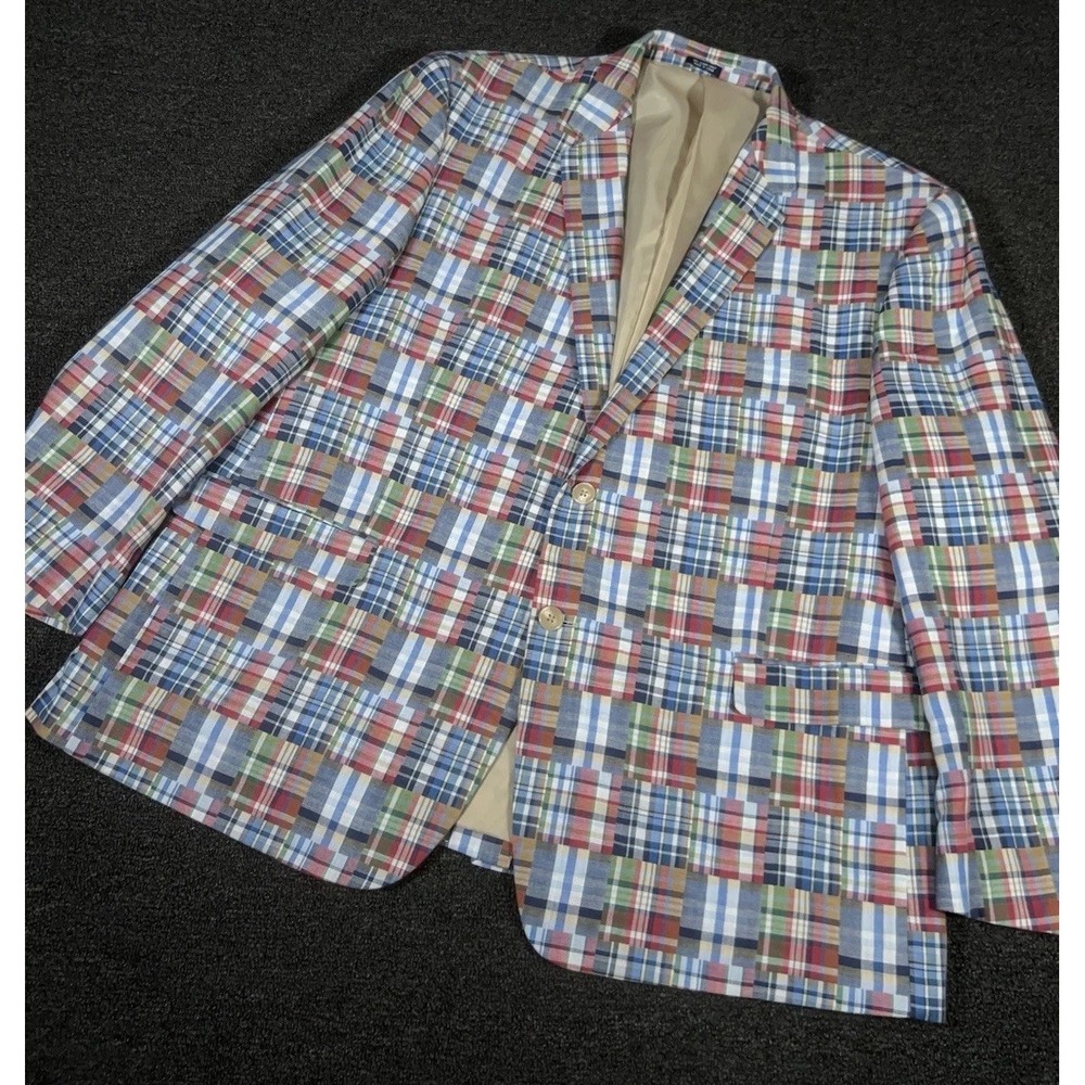 Saddlebred Sport Coat Mens 50R Patchwork Madras Plaid Cotton Blazer Country Club